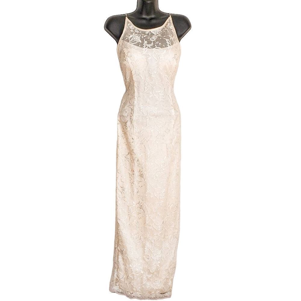 Vintage 90s Gunne Sax Scott McClintock Off White Cream Beaded Bridal Dress Sz 4